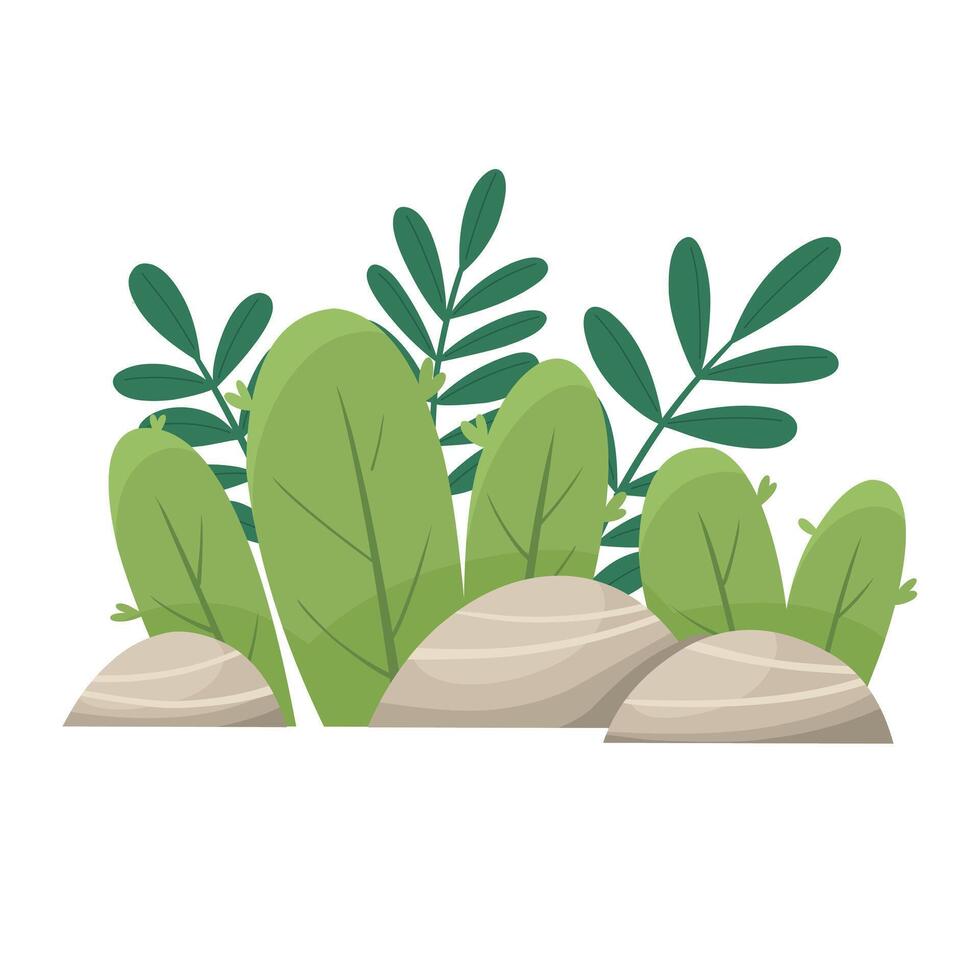 Stones with herbs and leaves, isolate for game locations. vector