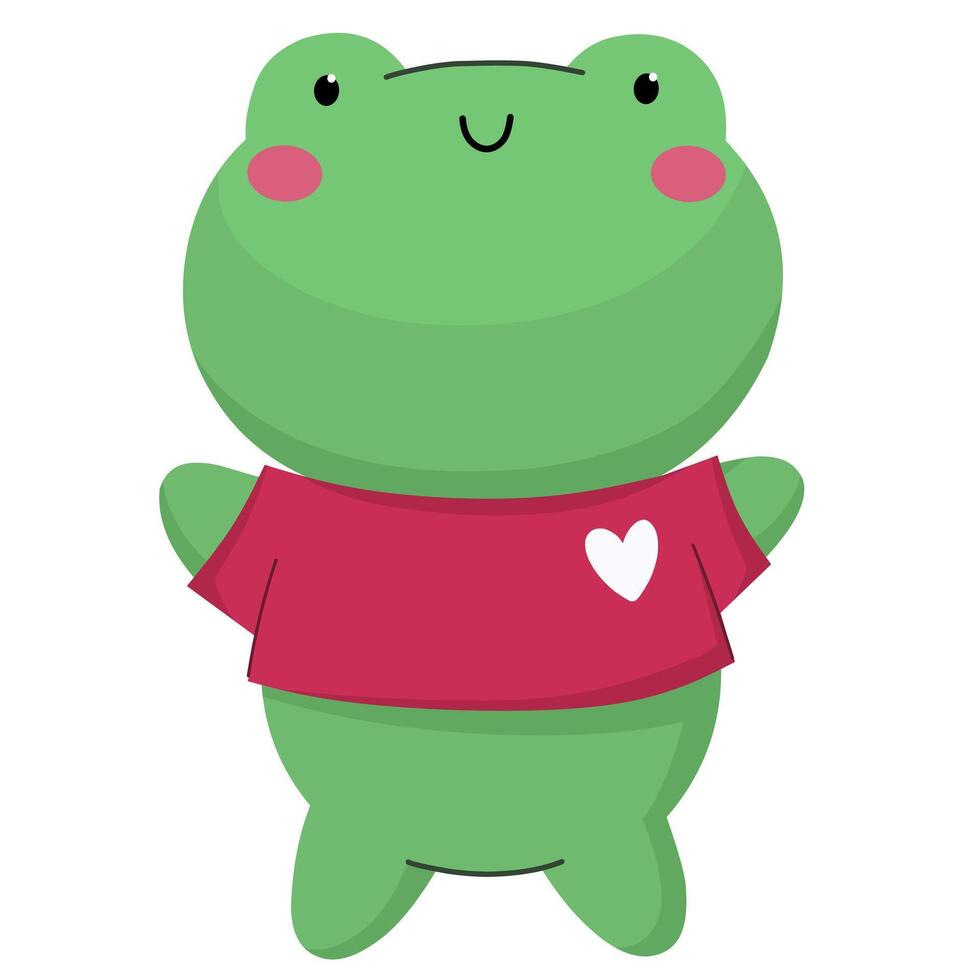 Cute frog with a heart, flat style character. vector