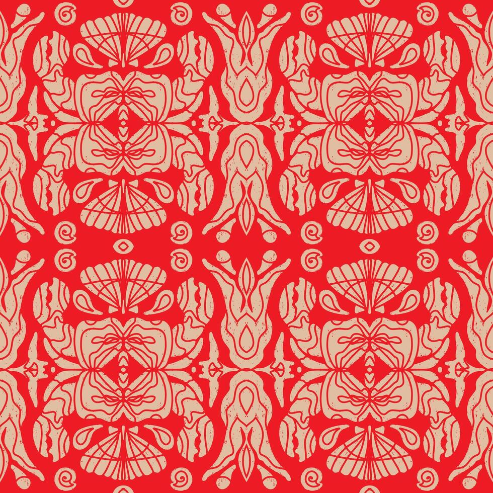 a red and gold pattern with ornate designs vector