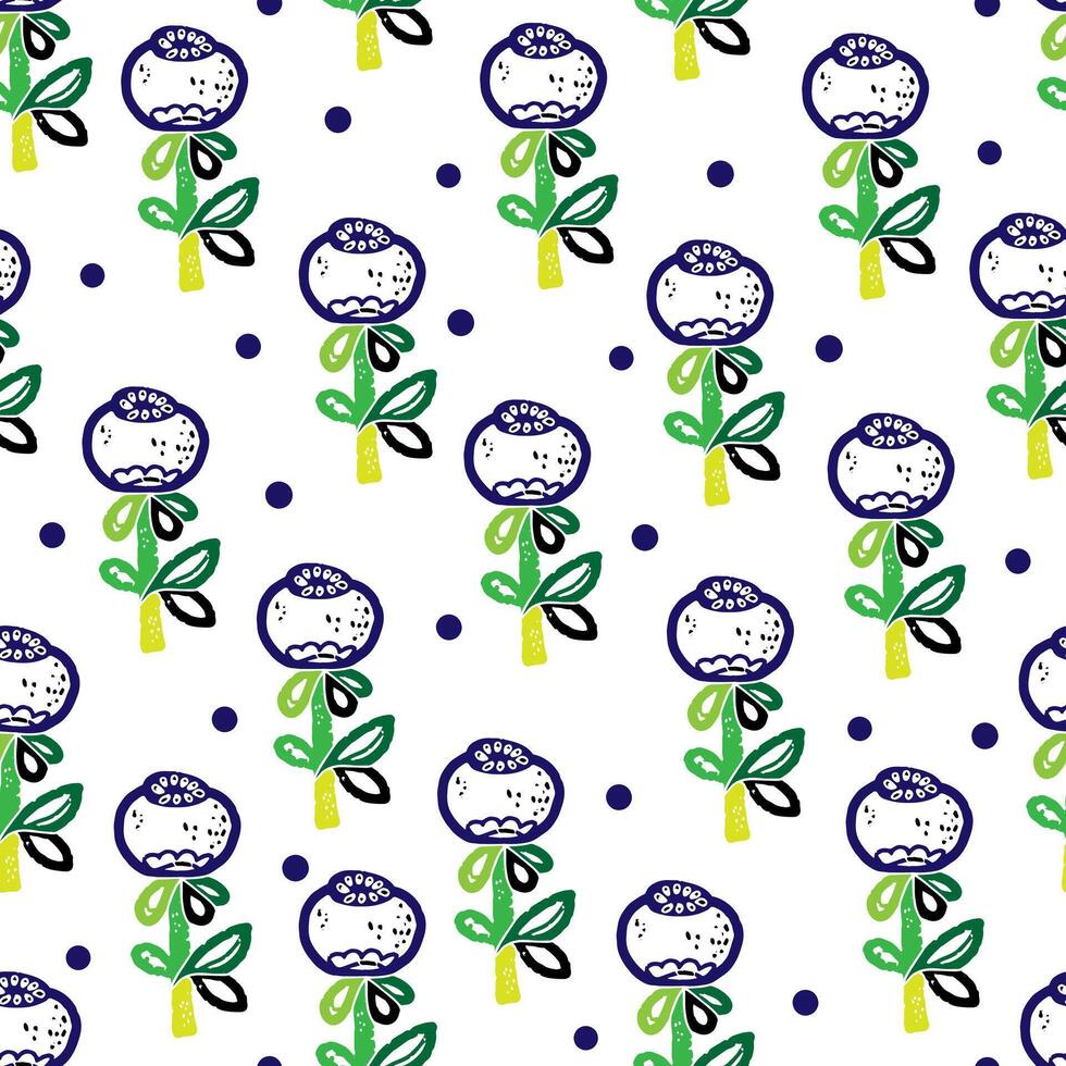 a pattern with blue flowers and green leaves vector