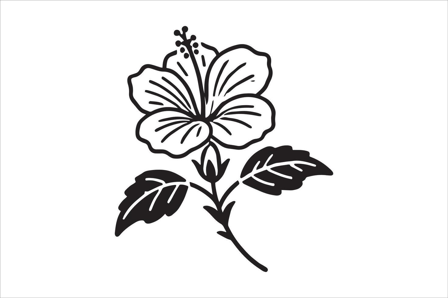 Hibiscus Flower Plant Drawing - Relaxing Coloring Book Page vector