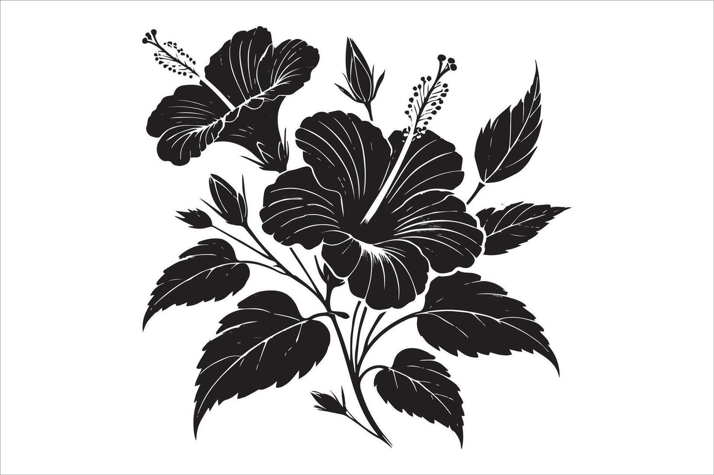 Tropical Flower Line Art - Hibiscus Plant Coloring Page vector