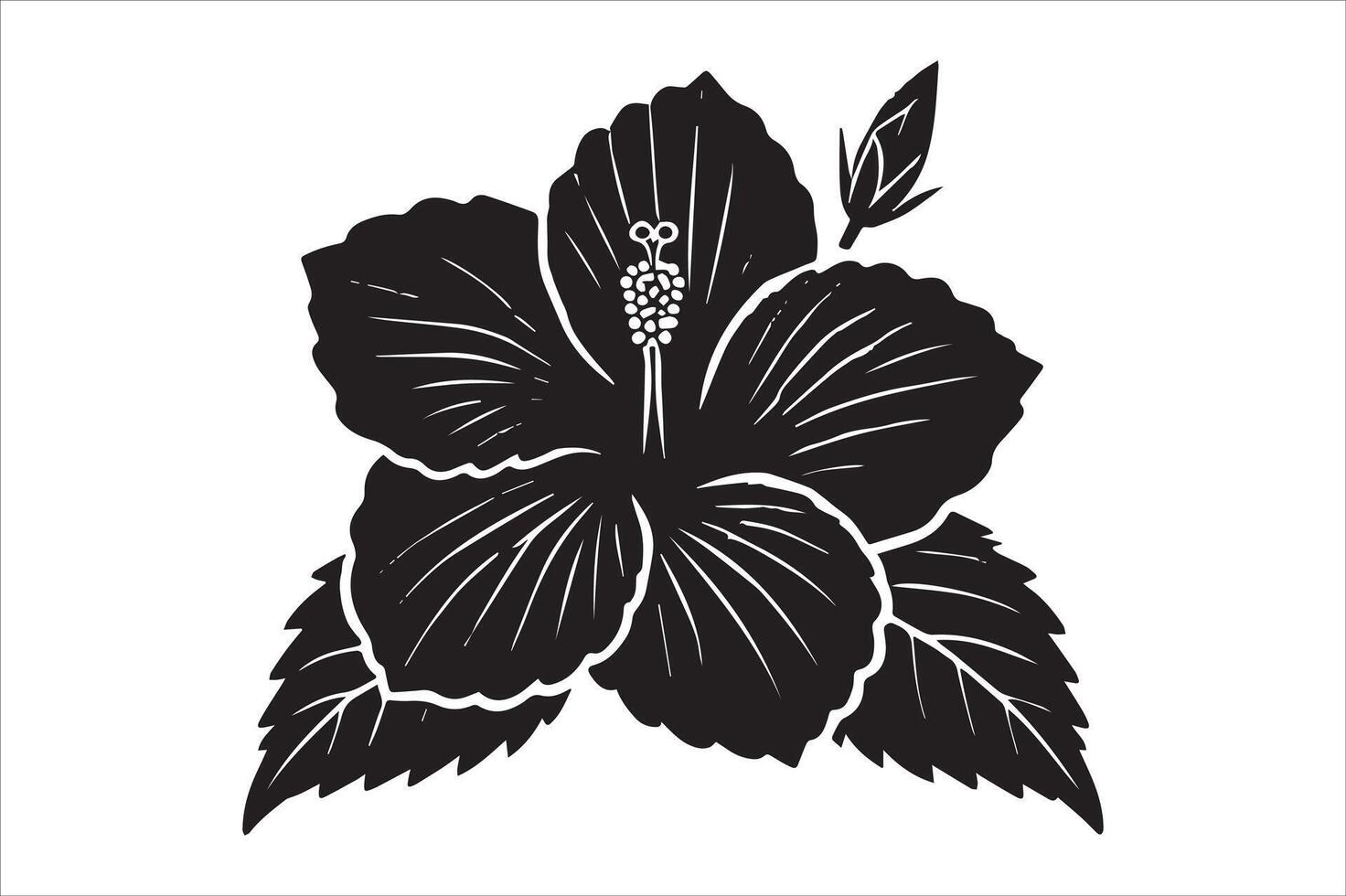 Tropical Plant Coloring Page - Hibiscus Flower Line Art vector
