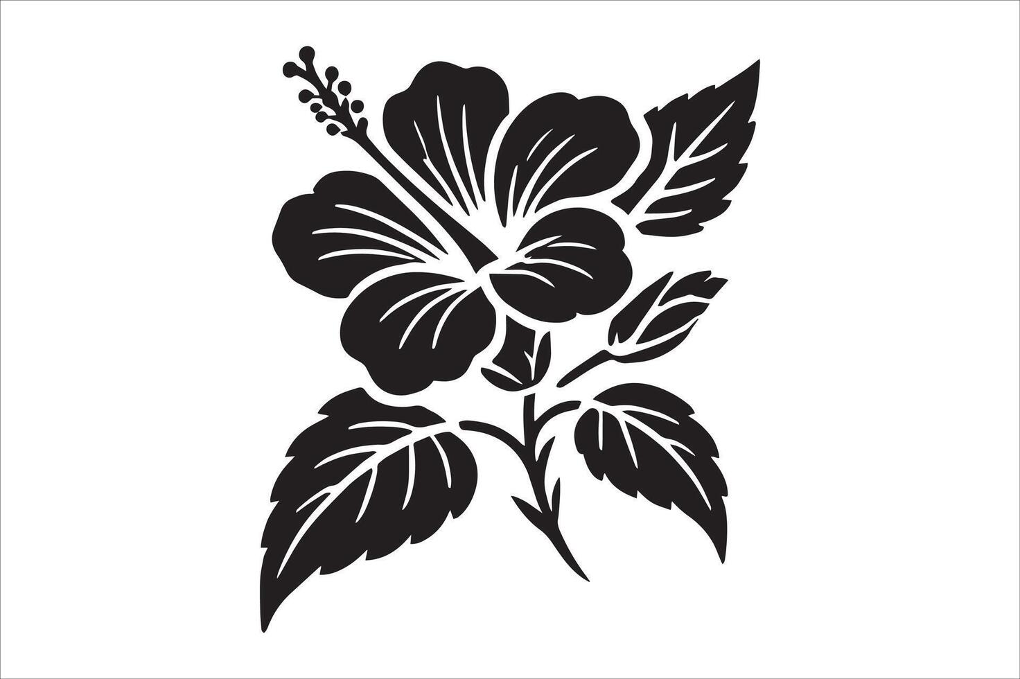 Hibiscus Flower Plant Illustration - Coloring Book Page Design vector