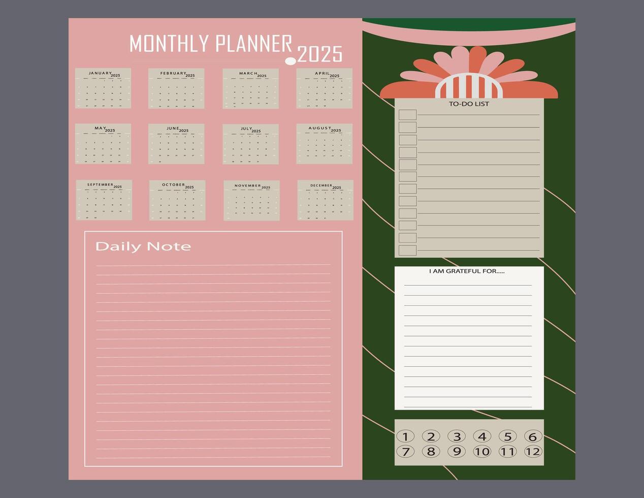 2025 daily planner, weekly planner,monthly planner, yearly planner,to do list,habit tracker,calendar vector