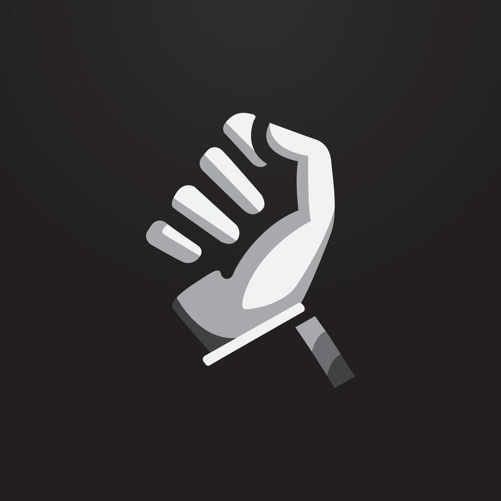 Silhouette of male rising fist isolated on black background vector