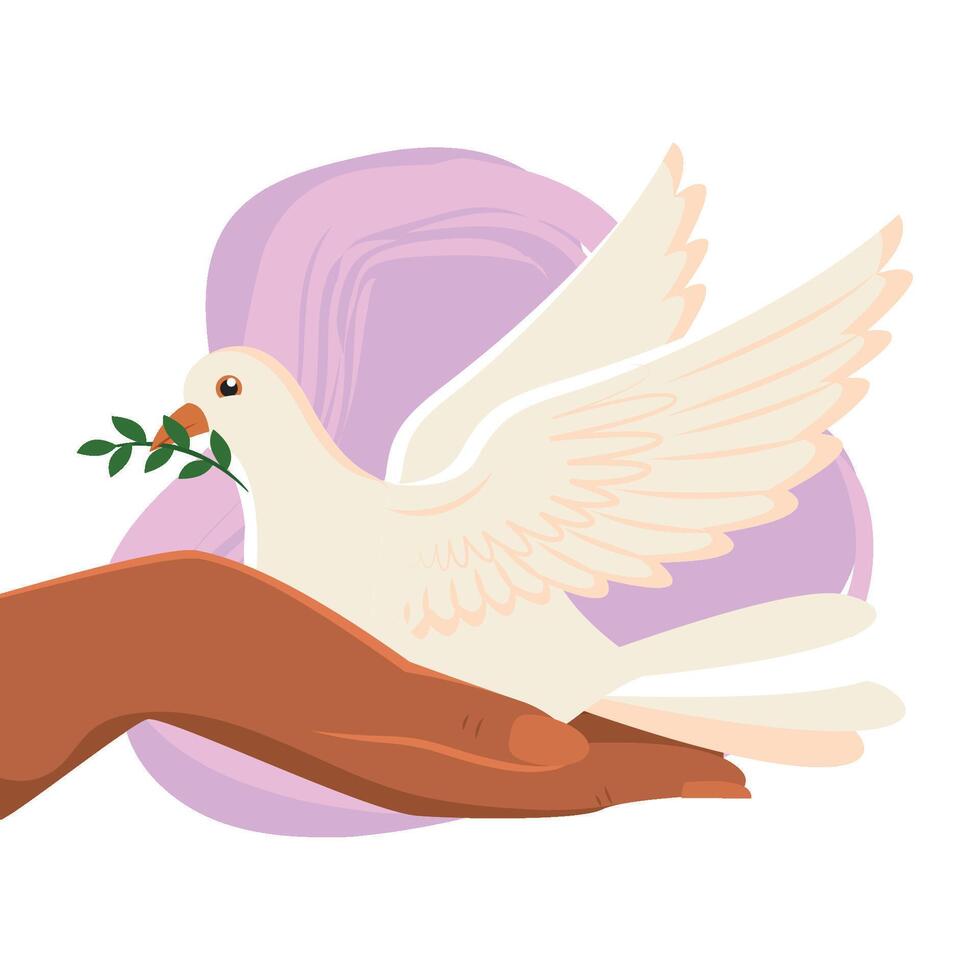 Dove resting on hand holding olive branch vector