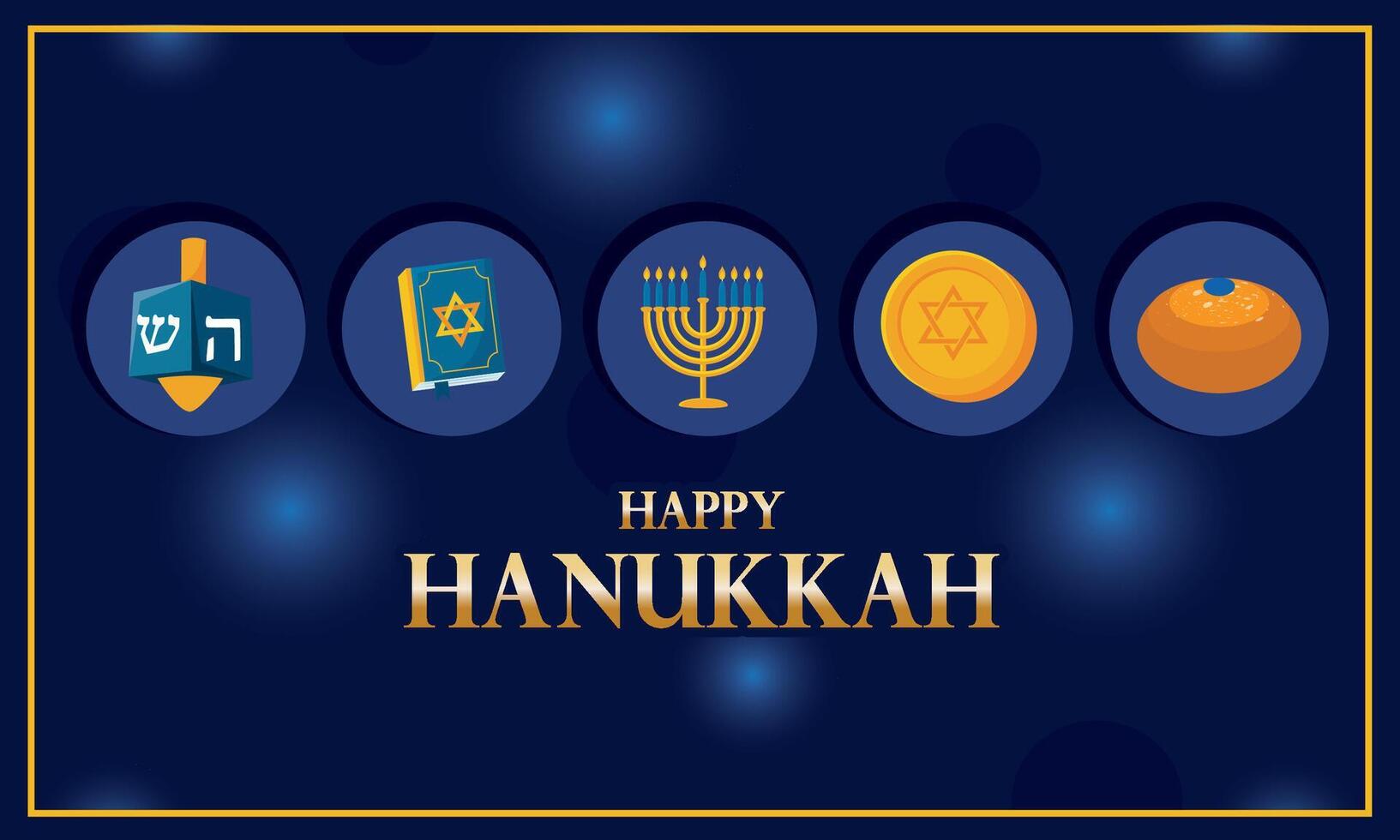 Hanukkah symbols with dreidel, menorah, and coins vector