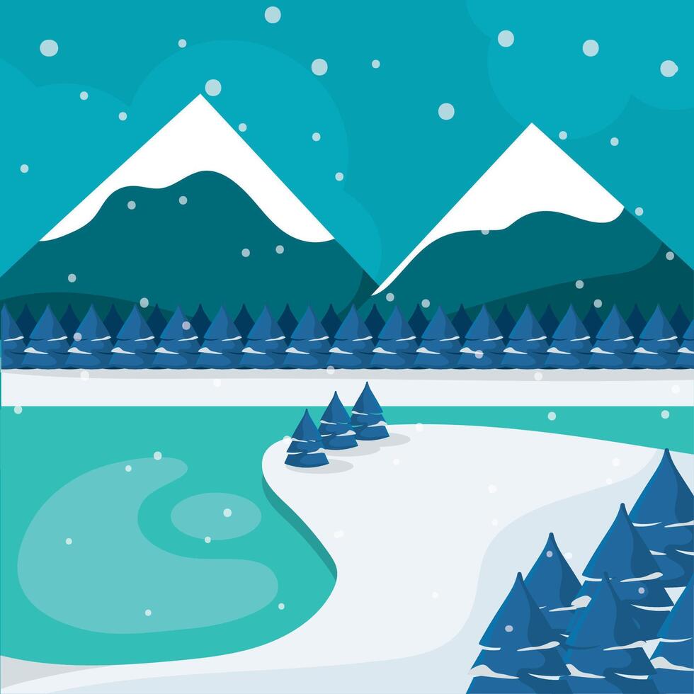 Winter river and snow-covered mountains vector