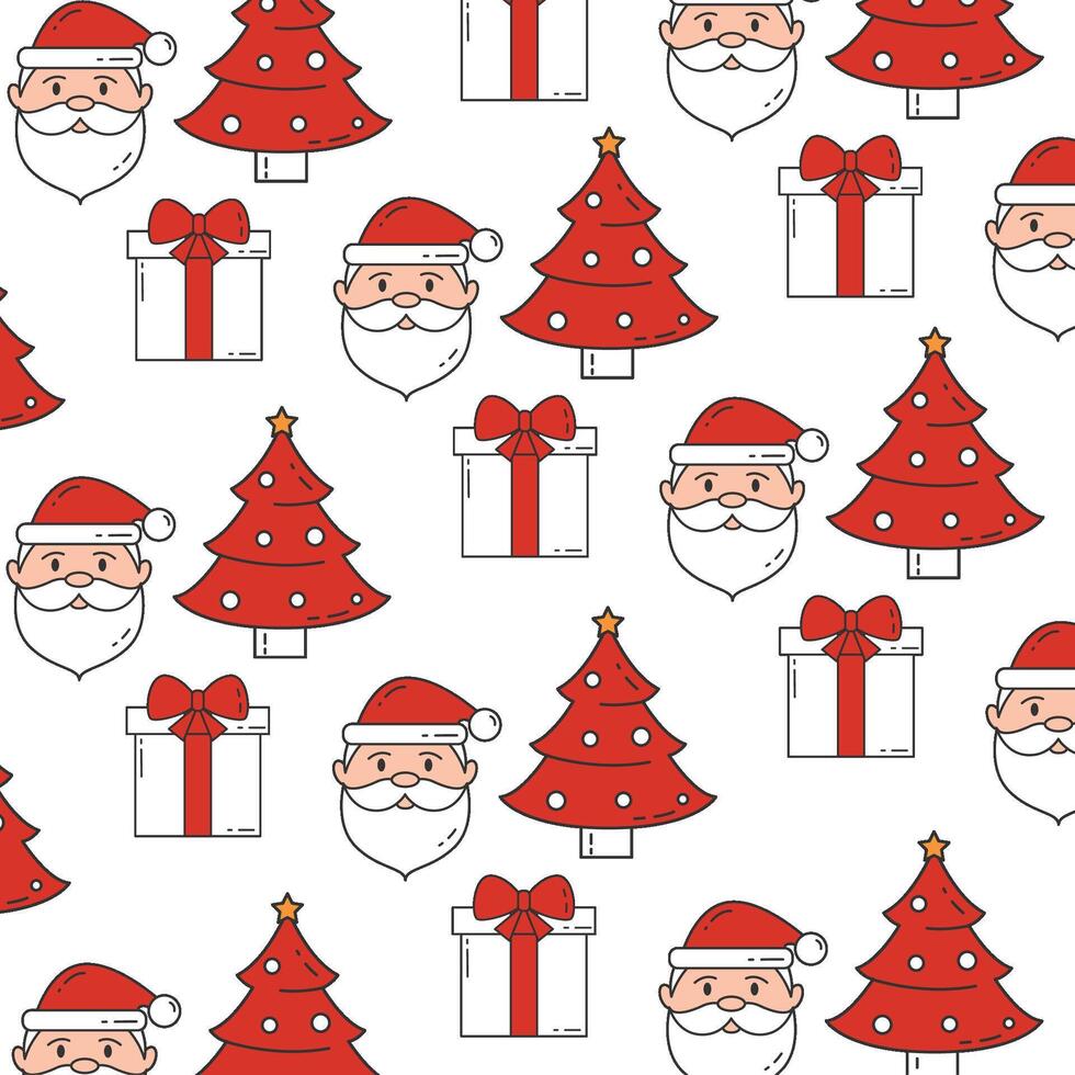 Christmas Santa, tree, and gift pattern vector