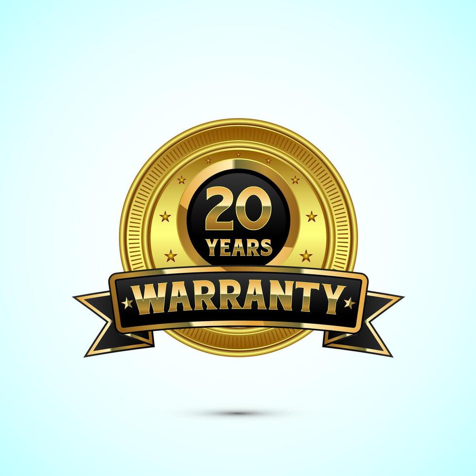 Luxury 20 years warranty label, badge, icon, logo, with gold and black color vector