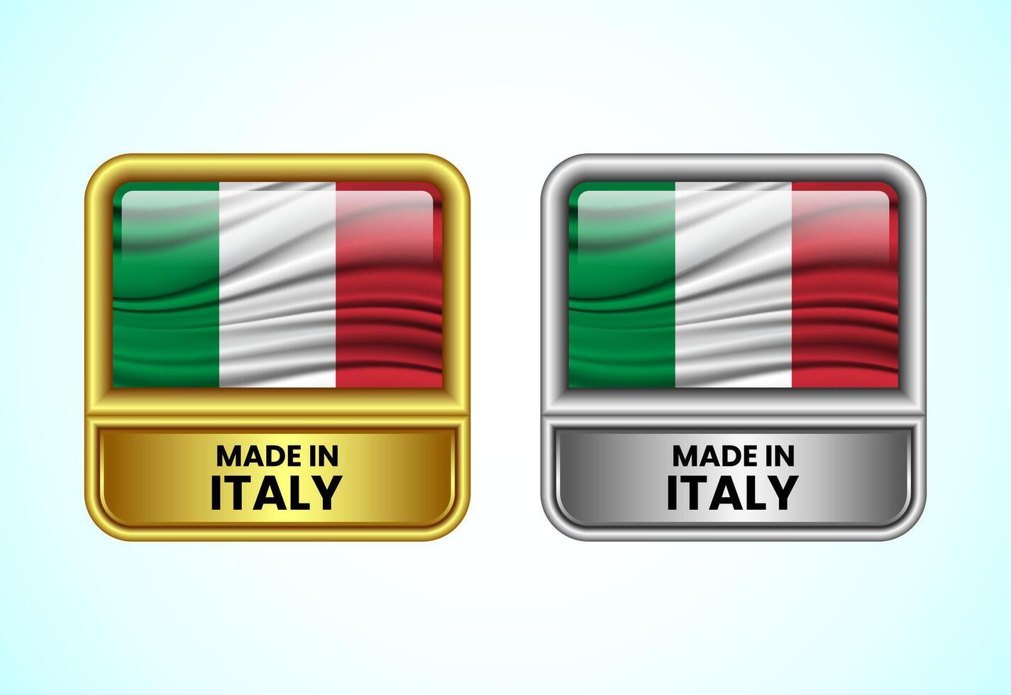 Made in Italy label icon in gold and silver color. Flag icon set for business vector