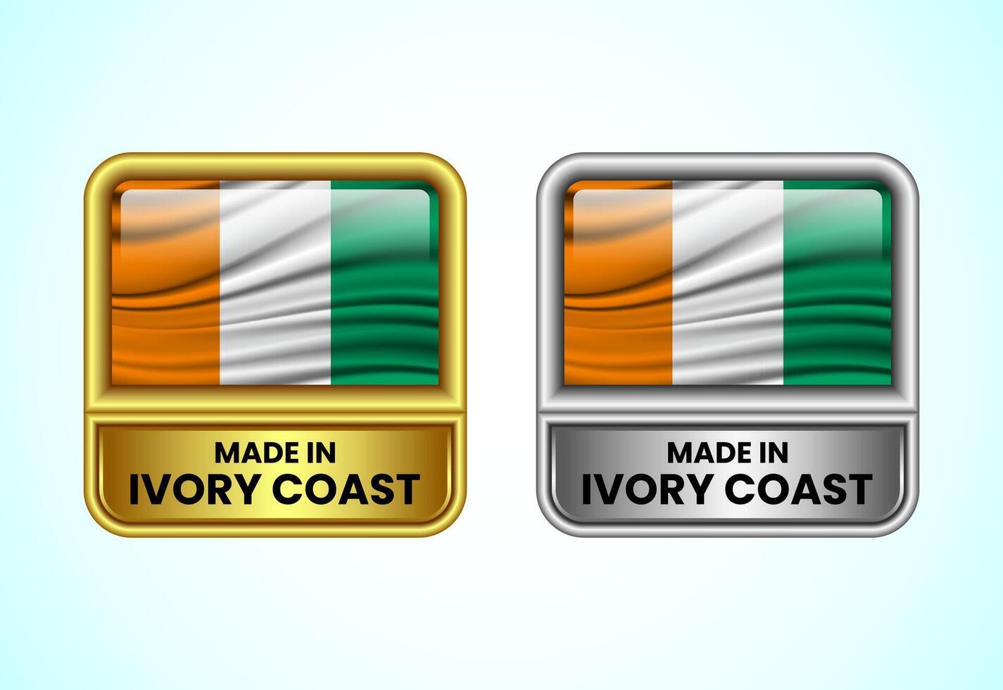 Made in Ivory Coast label icon in gold and silver color. Flag icon set for business vector