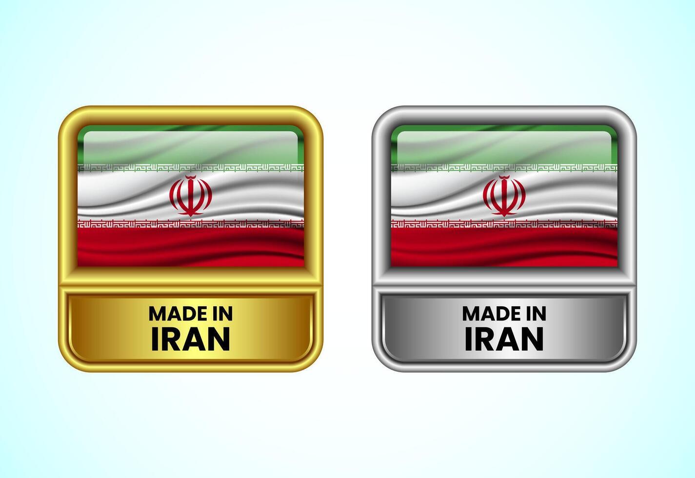 Made in Iran label icon in gold and silver color. Flag icon set for business vector