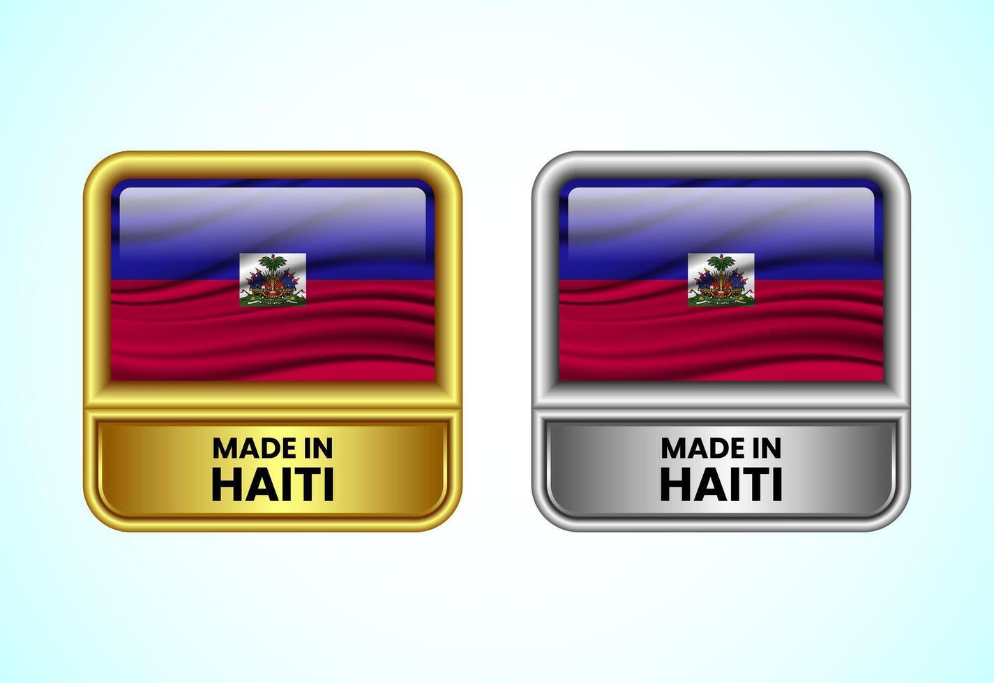 Made in Haiti label icon in gold and silver color. Flag icon set for business vector