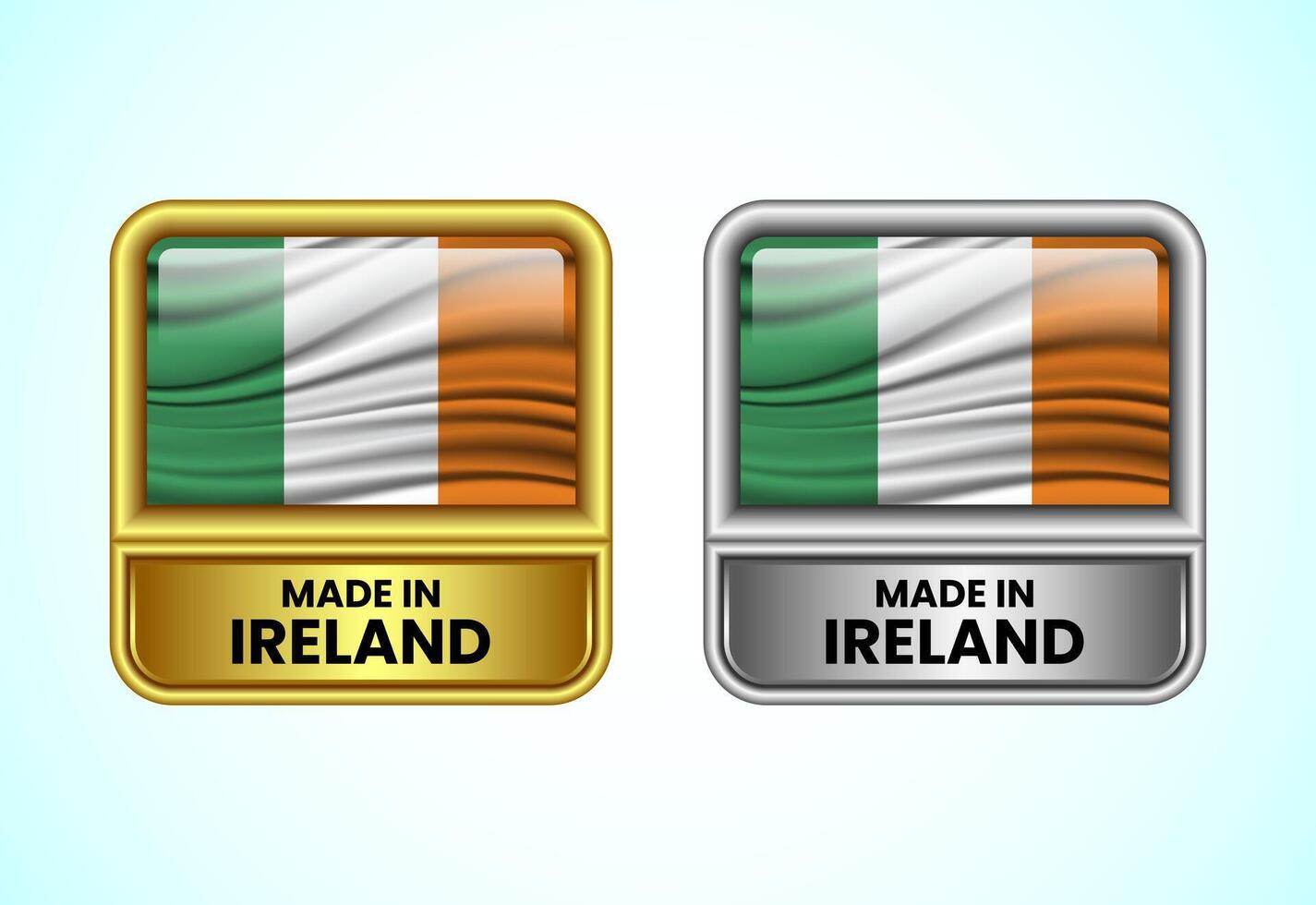 Made in Ireland label icon in gold and silver color. Flag icon set for business vector
