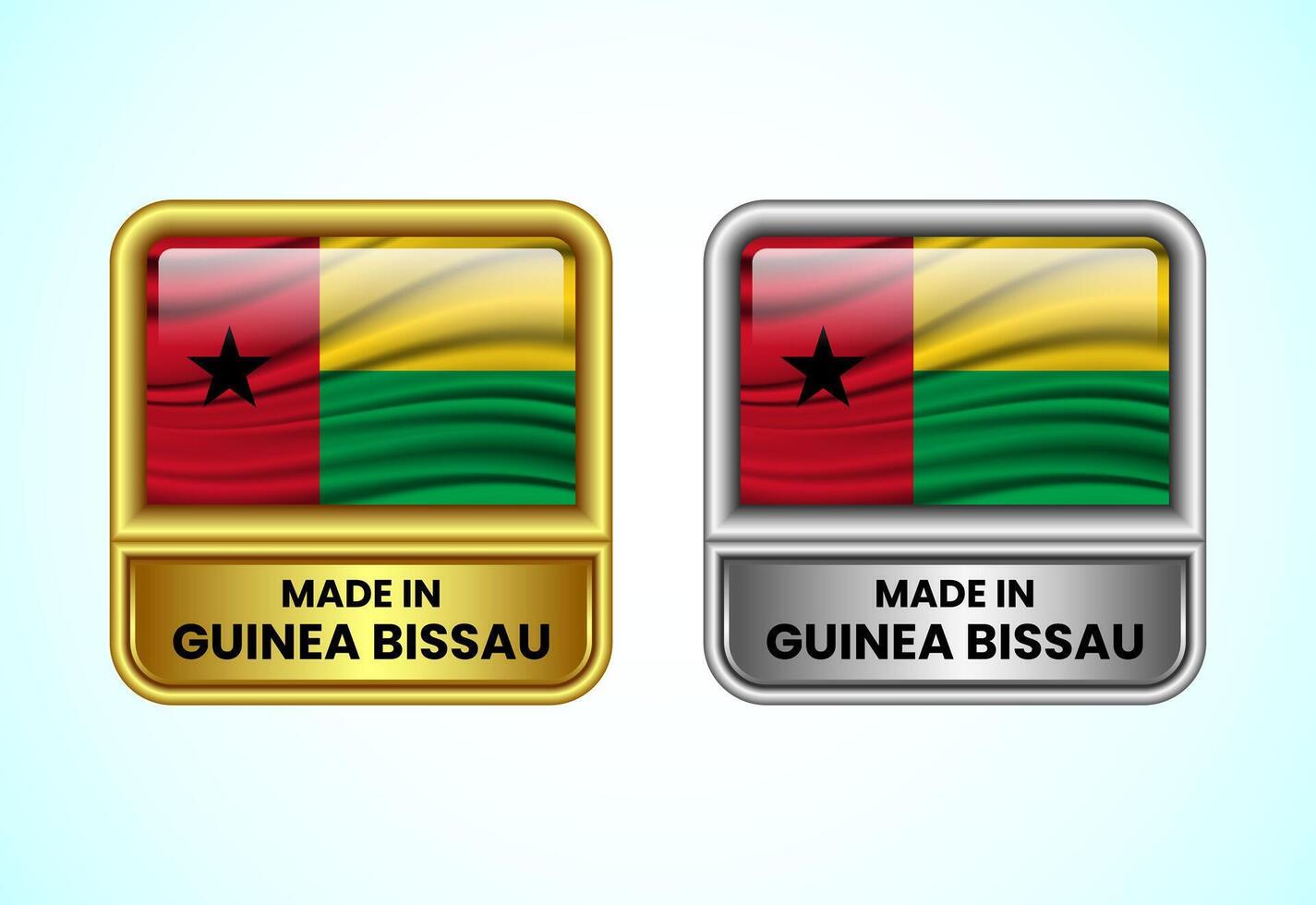 Made in Guinea Bissau label icon in gold and silver color. Flag icon set for business vector