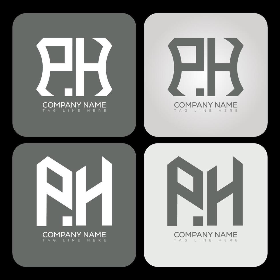 PH polygon, hexagon, flat and simple letter logo set in one artboard. PH minimalist and classic logo. vector