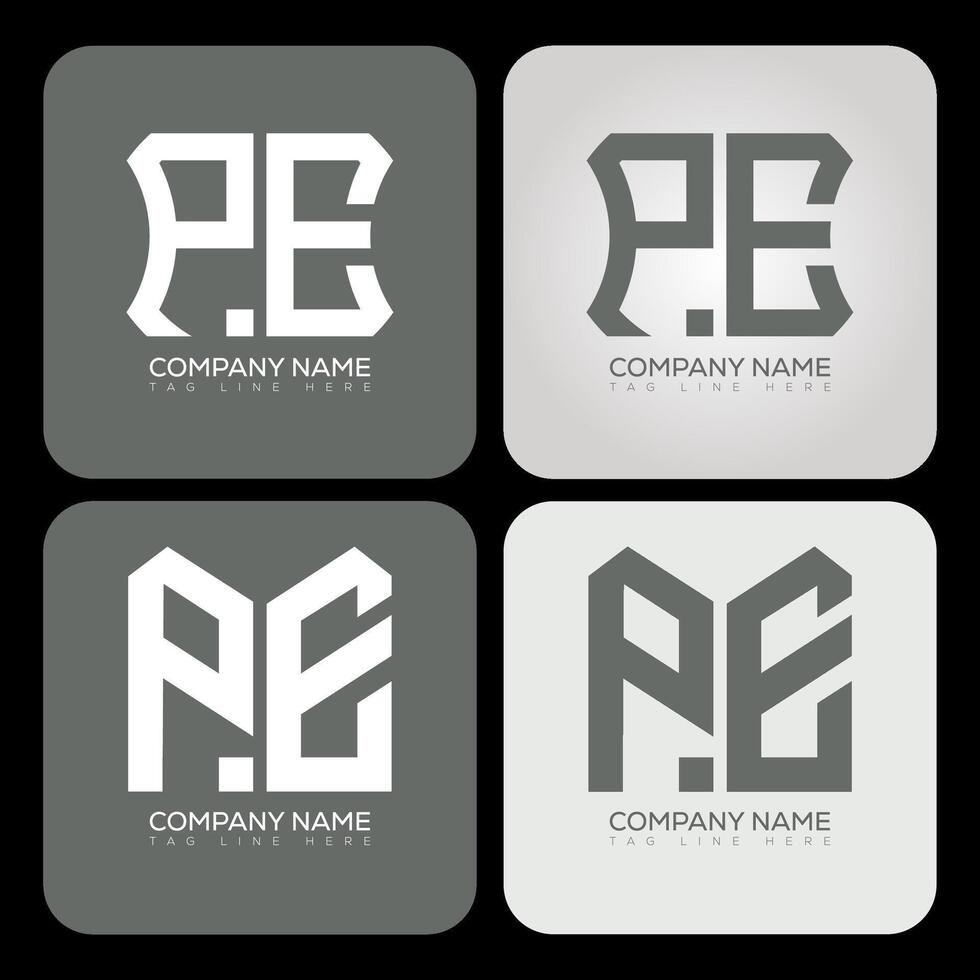 PE polygon, hexagon, flat and simple letter logo set in one artboard. PE minimalist and classic logo. vector