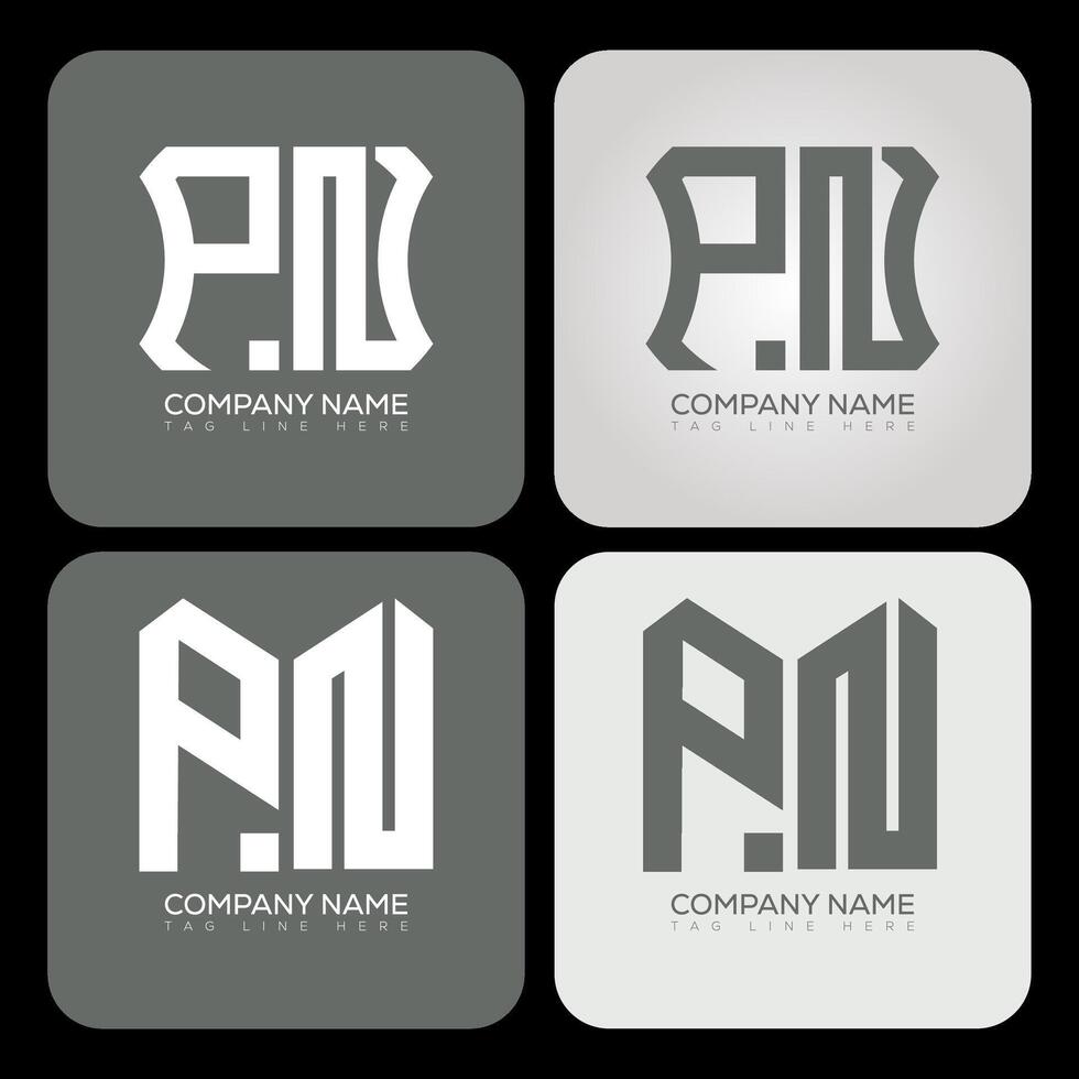 PN polygon, hexagon, flat and simple letter logo set in one artboard. PN minimalist and classic logo. vector