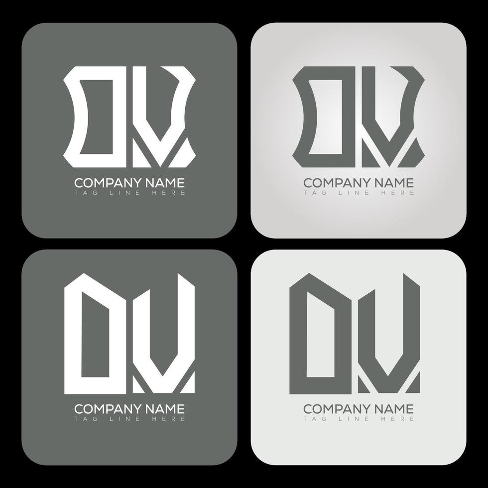 OV polygon, hexagon, flat and simple letter logo set in one artboard. OV minimalist and classic logo. vector