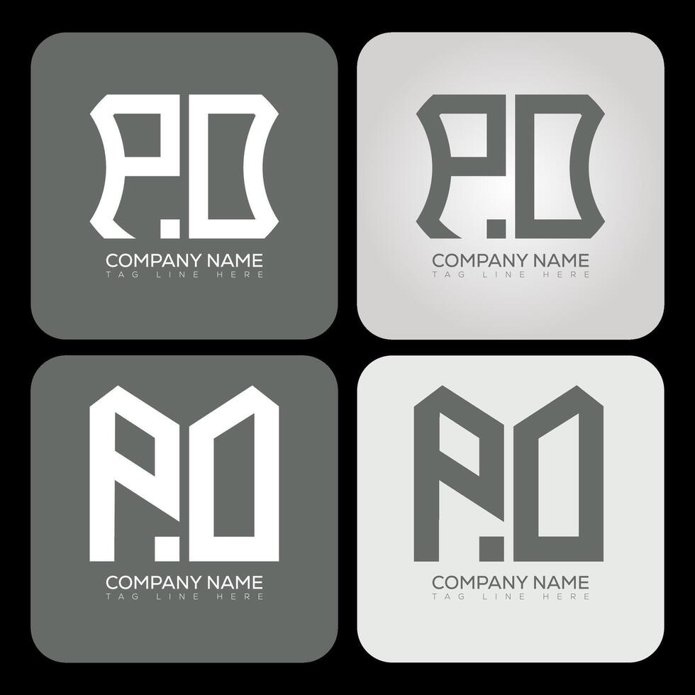 PO polygon, hexagon, flat and simple letter logo set in one artboard. PO minimalist and classic logo. vector
