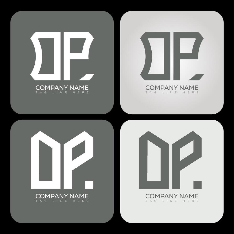 OP polygon, hexagon, flat and simple letter logo set in one artboard. OP minimalist and classic logo. vector