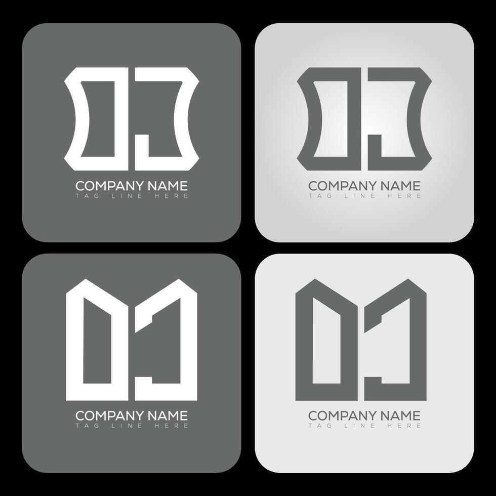 OJ polygon, hexagon, flat and simple letter logo set in one artboard. OJ minimalist and classic logo. vector