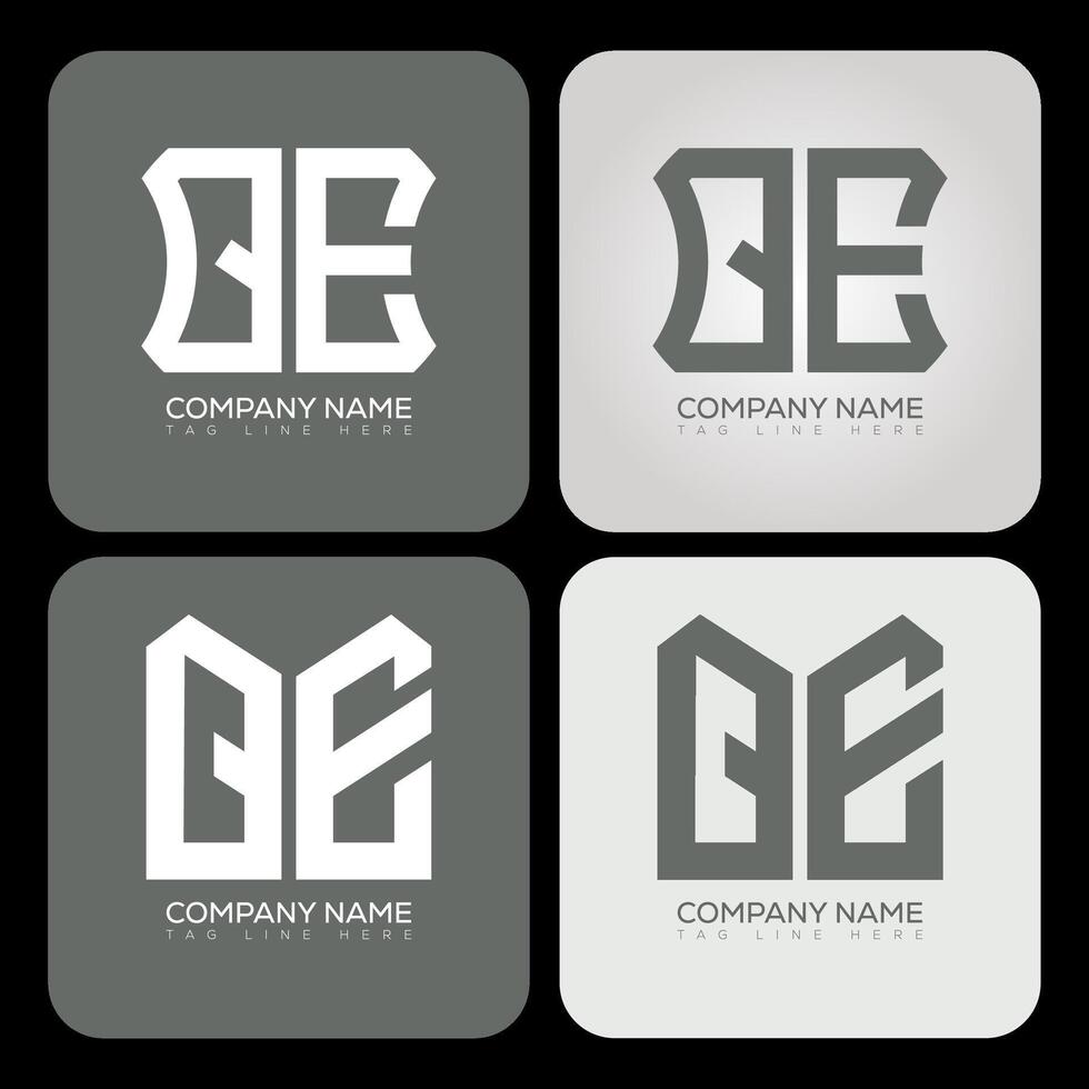 QE polygon, hexagon, flat and simple letter logo set in one artboard. QE minimalist and classic logo. vector