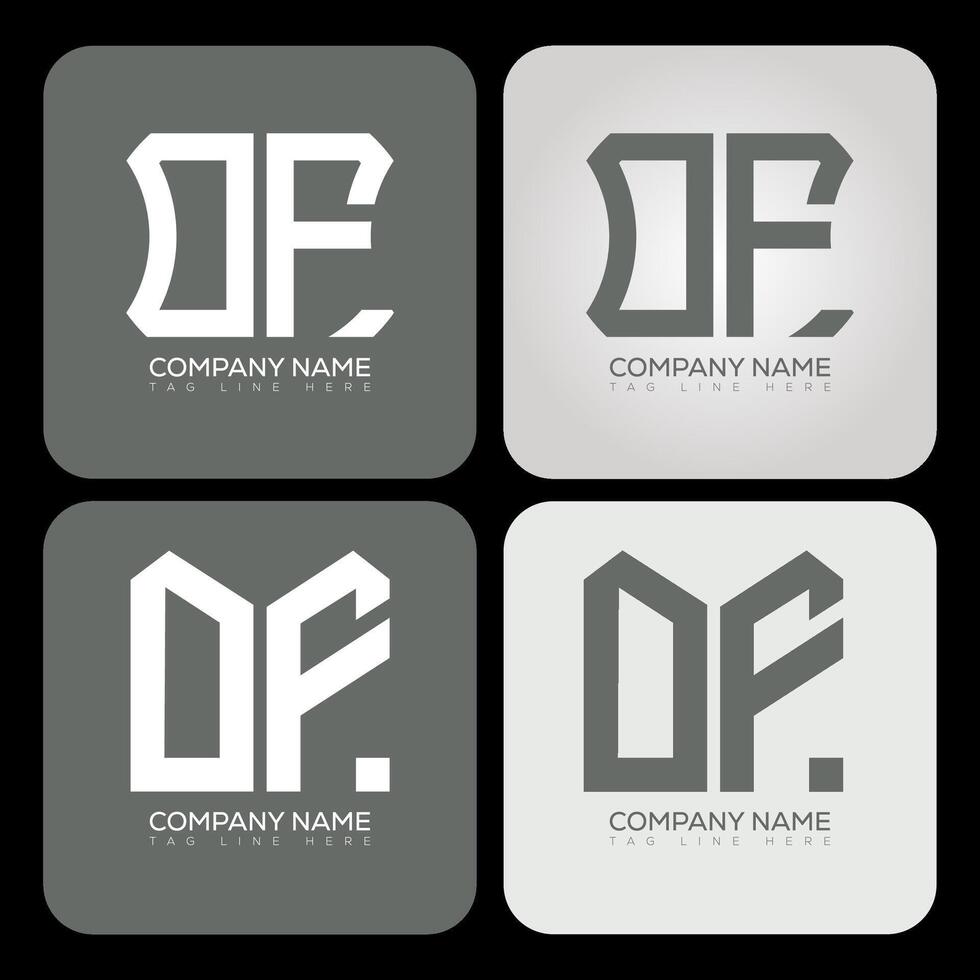 OF polygon, hexagon, flat and simple letter logo set in one artboard. OF minimalist and classic logo. vector
