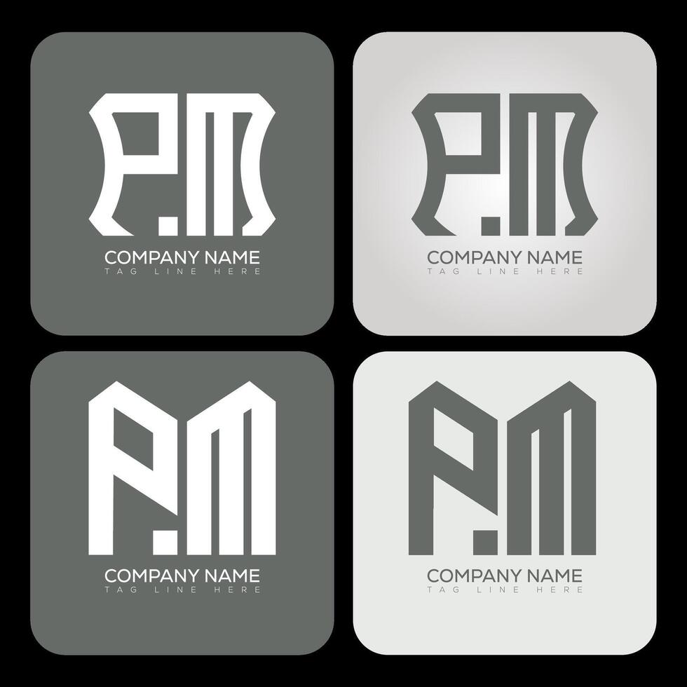 PM polygon, hexagon, flat and simple letter logo set in one artboard. PM minimalist and classic logo. vector