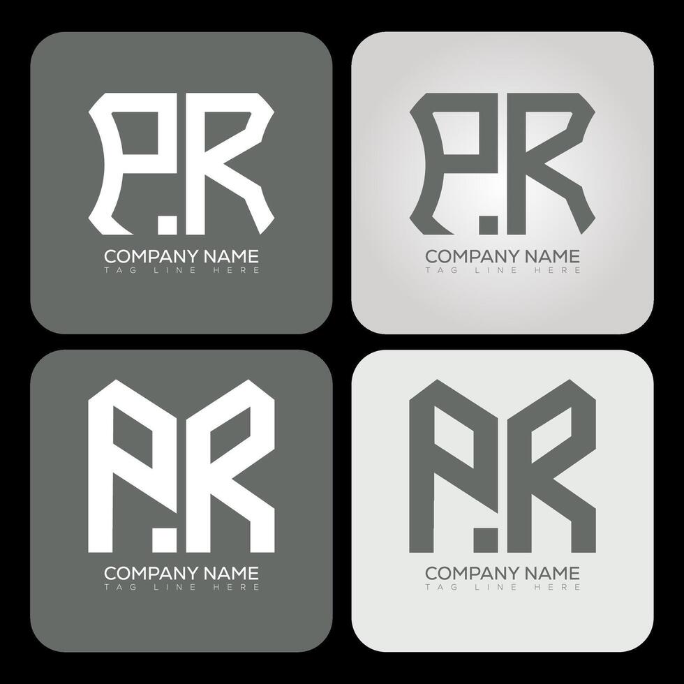 PR polygon, hexagon, flat and simple letter logo set in one artboard. PR minimalist and classic logo. vector