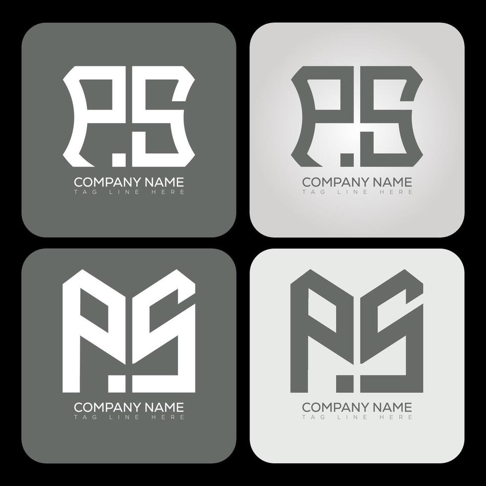 PS polygon, hexagon, flat and simple letter logo set in one artboard. PS minimalist and classic logo. vector