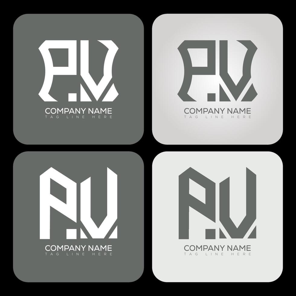 PV polygon, hexagon, flat and simple letter logo set in one artboard. PV minimalist and classic logo. vector