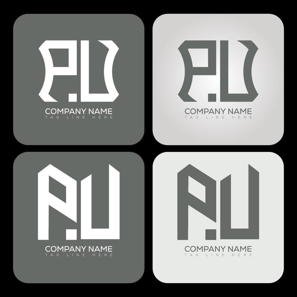 PU polygon, hexagon, flat and simple letter logo set in one artboard. PU minimalist and classic logo. vector