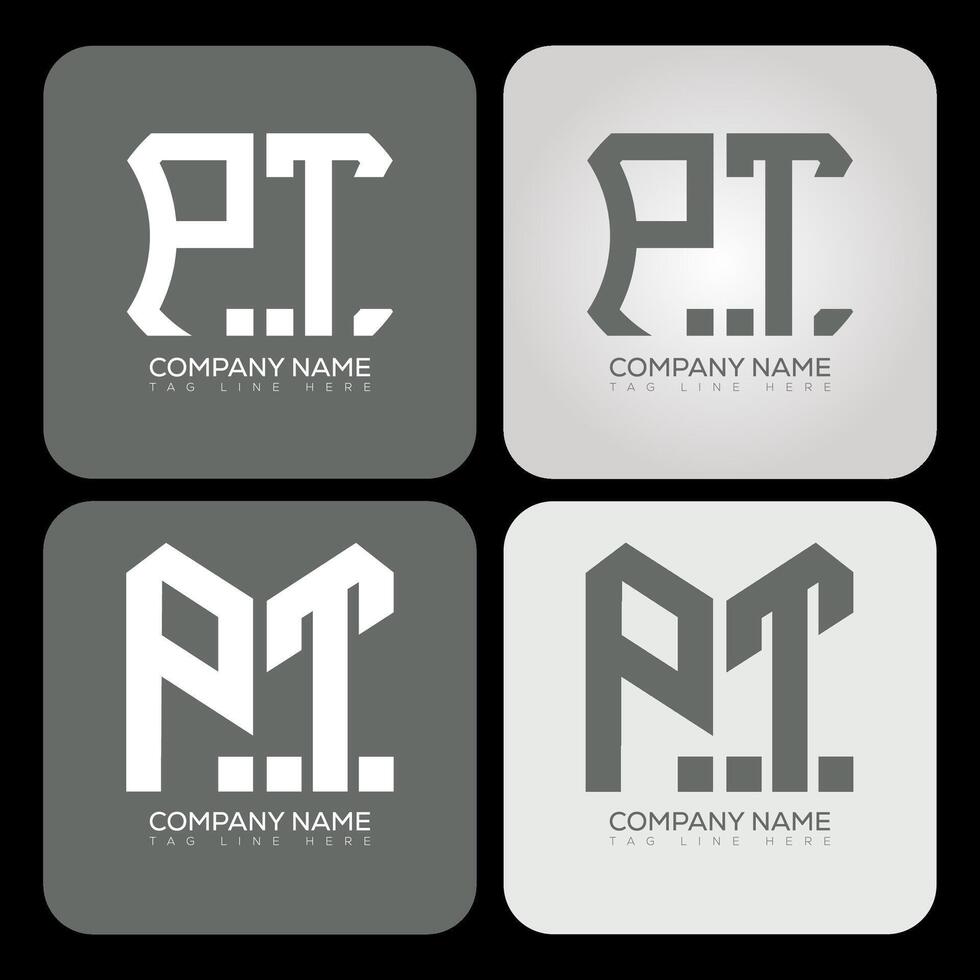 PT polygon, hexagon, flat and simple letter logo set in one artboard. PT minimalist and classic logo. vector