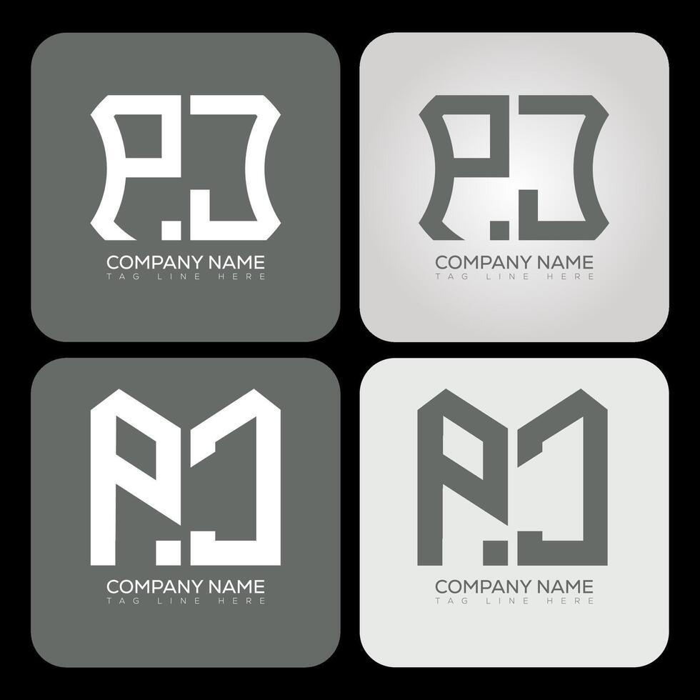 PJ polygon, hexagon, flat and simple letter logo set in one artboard. PJ minimalist and classic logo. vector
