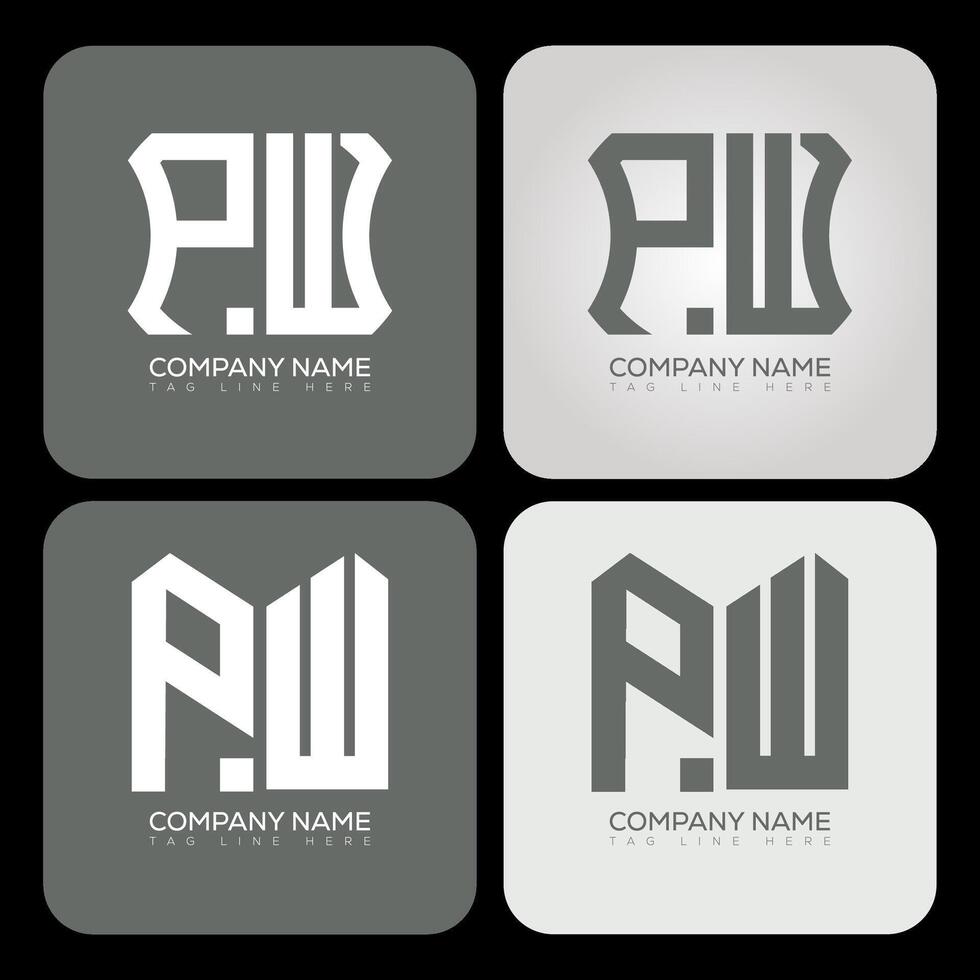 PW polygon, hexagon, flat and simple letter logo set in one artboard. PW minimalist and classic logo. vector