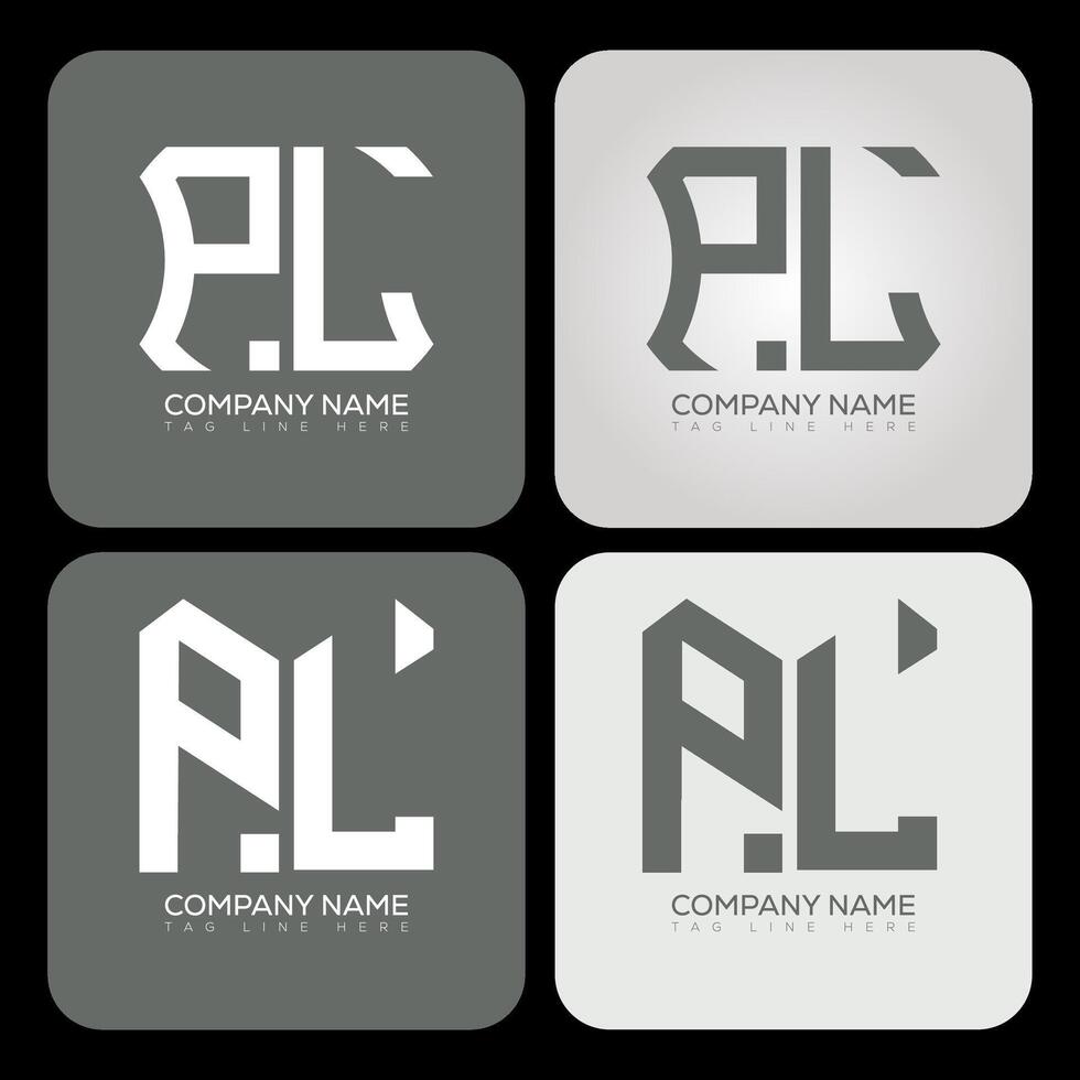 PL polygon, hexagon, flat and simple letter logo set in one artboard. PL minimalist and classic logo. vector