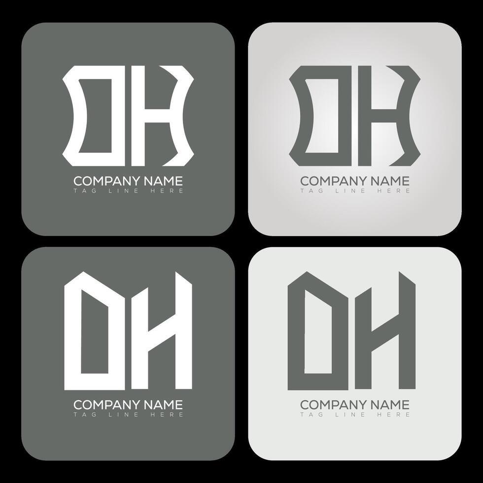 OH polygon, hexagon, flat and simple letter logo set in one artboard. OH minimalist and classic logo. vector
