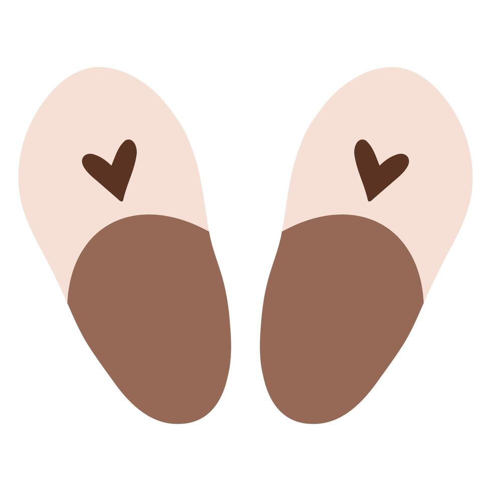 Pair of comfy slippers with hearts isolated on white background, cozy soft slippers, illustration vector