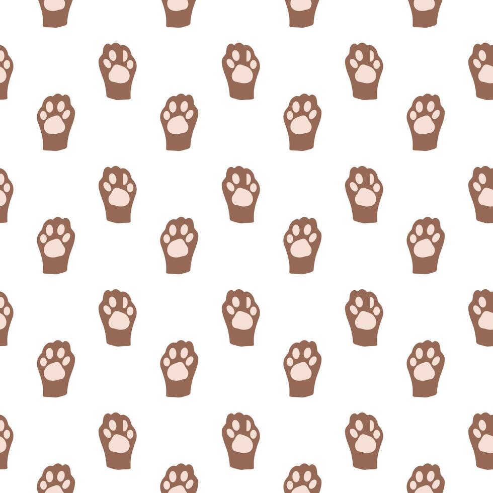 Seamless pattern with animal paws on white background, paw print, cat, dog, kitty, puppy vector