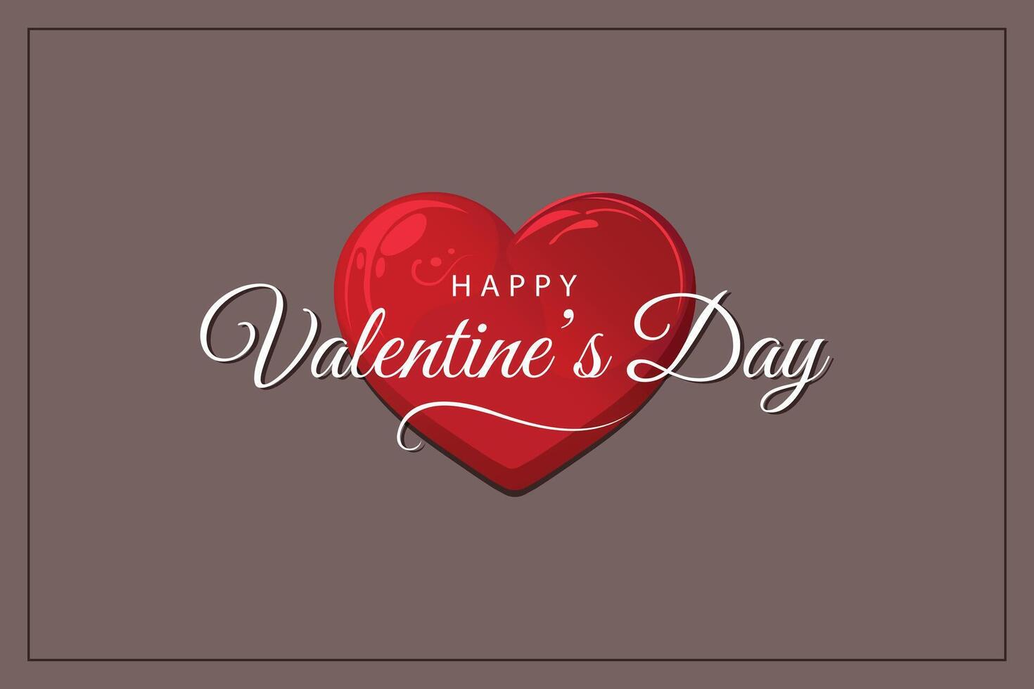 happy valentines day card with red heart flat illustration vector