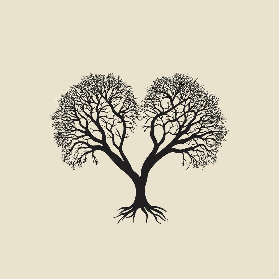 Silhouette with intertwined branches forming a heart shape vector