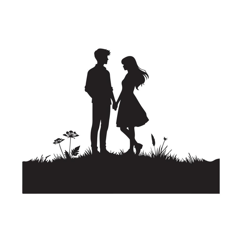 Couple landscape silhouette white background vector