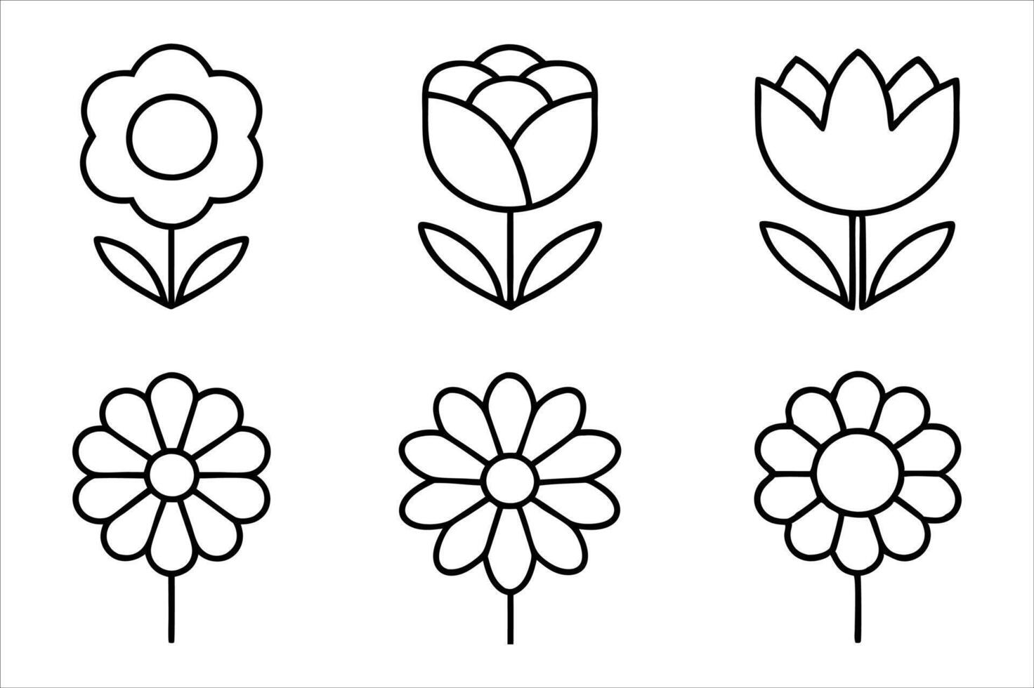 flower , simple flower logo icon line art for coloring book page isolated on white vector