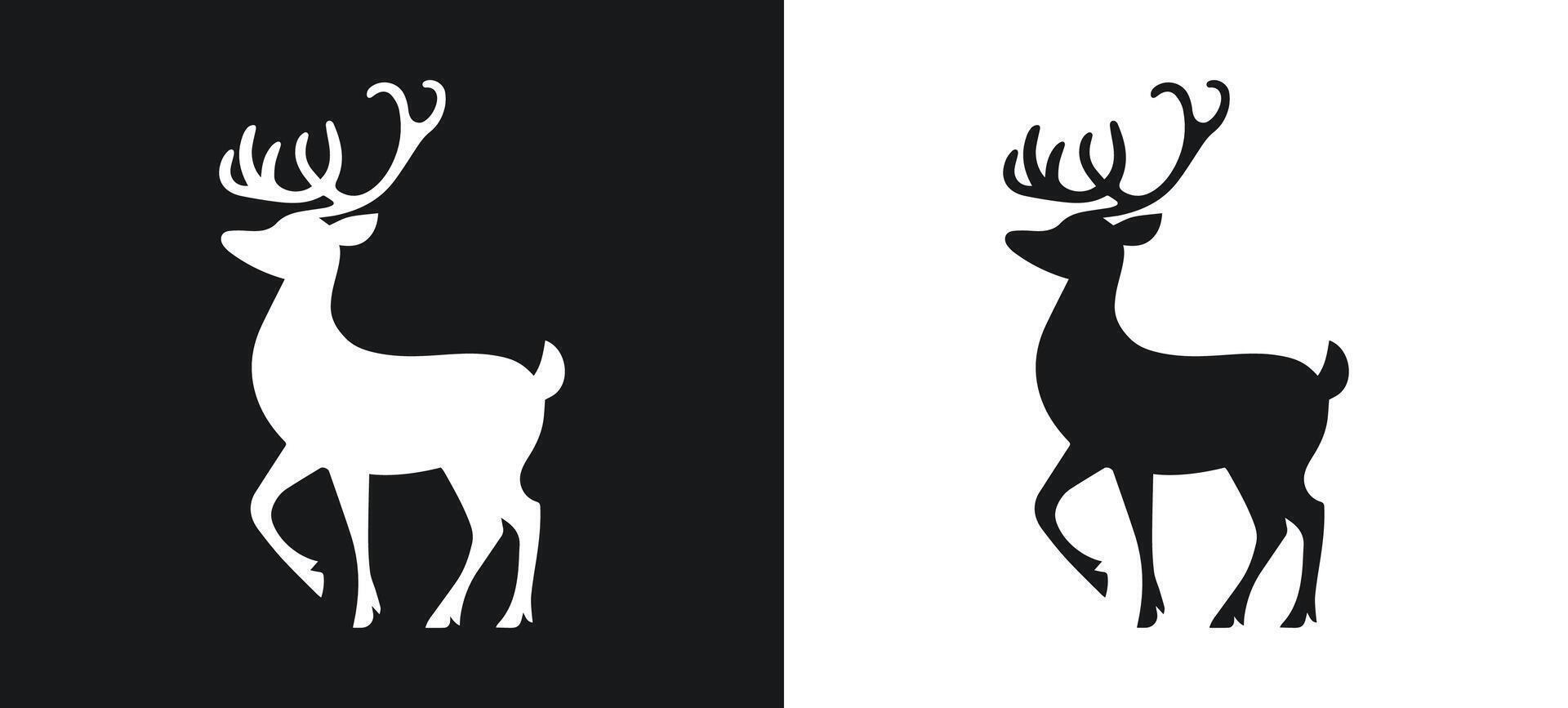Black and white reindeer silhouette illustration vector