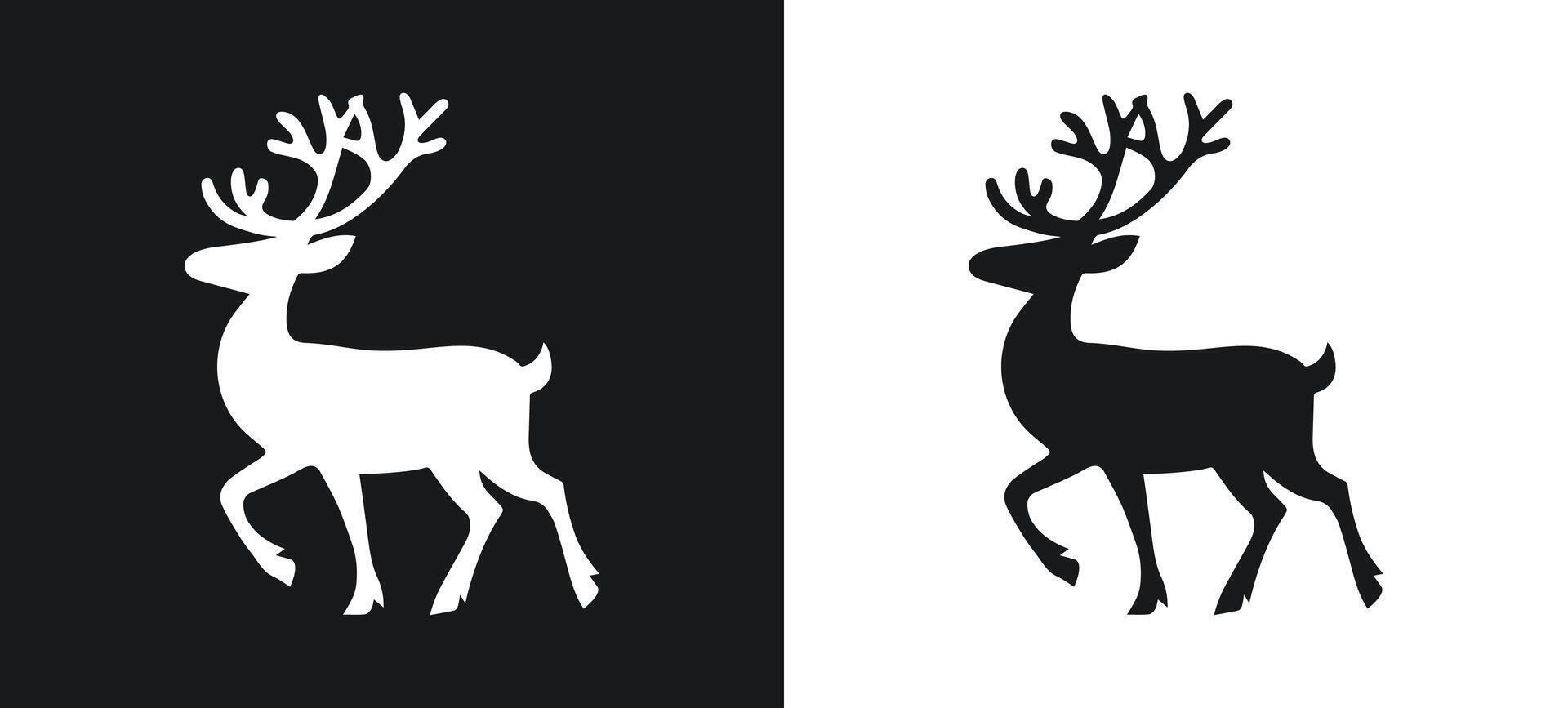 Black and white reindeer illustration, silhouette style vector