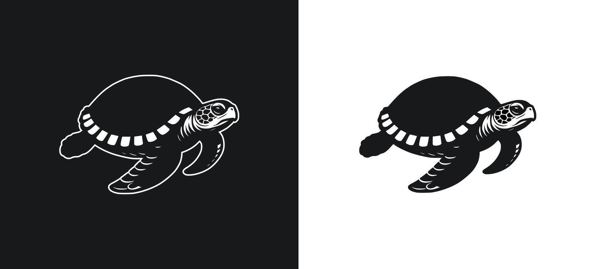 Turtle outline artwork in silhouette. vector