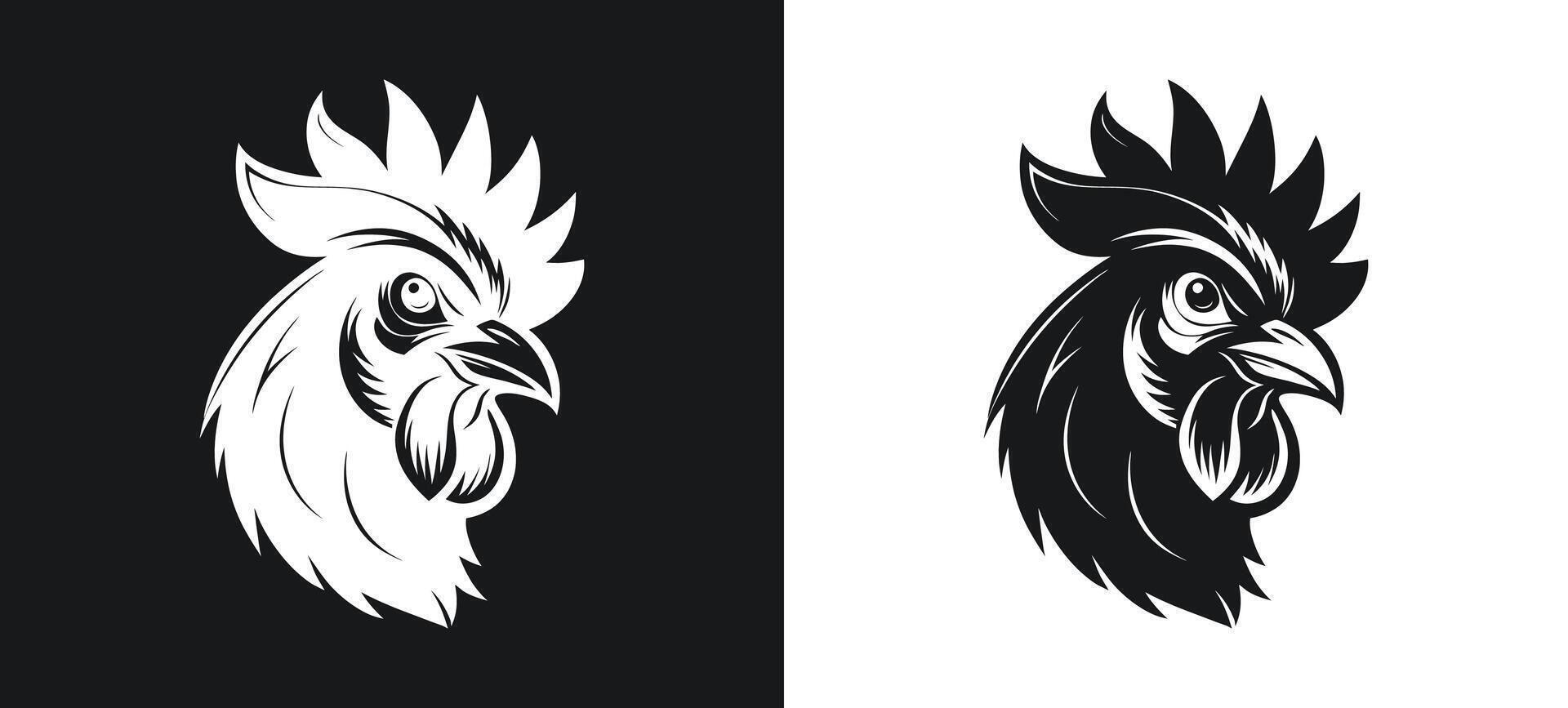 Rooster and Chicken Silhouettes in Artistic Monochrome vector